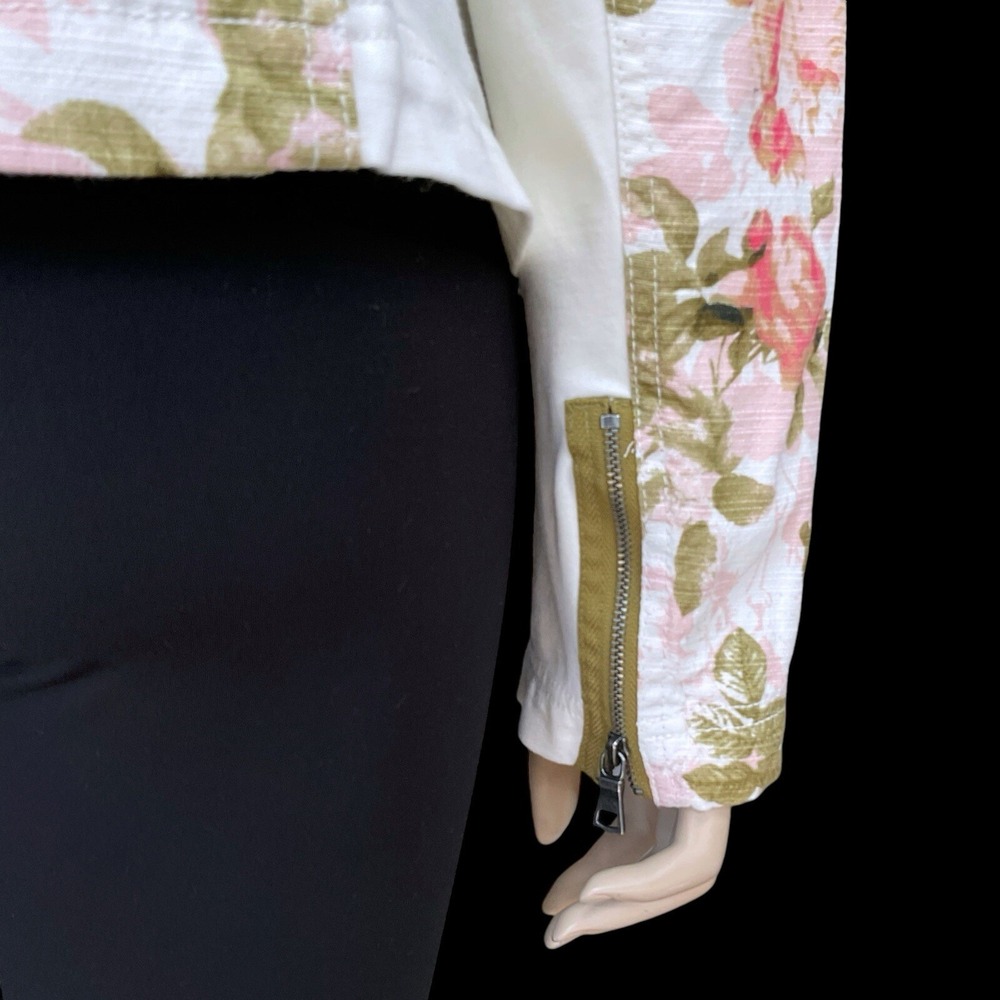 Lane Bryant Jacket Women 18 Ivory Pink Floral Long Sleeve Zip Moto Pockets NWT - Picture 7 of 16